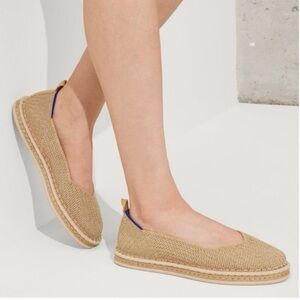 Rothy's Tan Espadrille Flats with Gold Stripe Hemp
